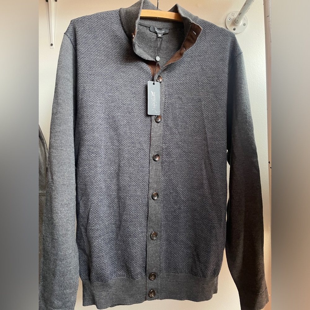 NWT Turtleson Spike Birdseye Sweater Cardiagn Medium Merino Wool